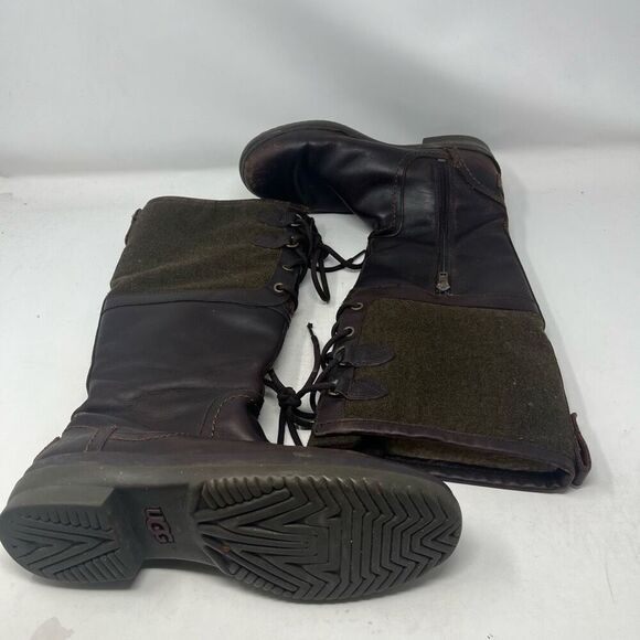 UGG S/N 1005578 Elsa Waterproof Leather Rain Snow Boots Olive Womens Size 7 - Picture 1 of 7